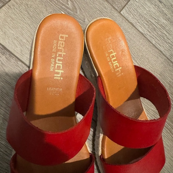 Bertuchi Wedge Sandals red Leather Slip On Women’s Made In Spain jute - Picture 5 of 7